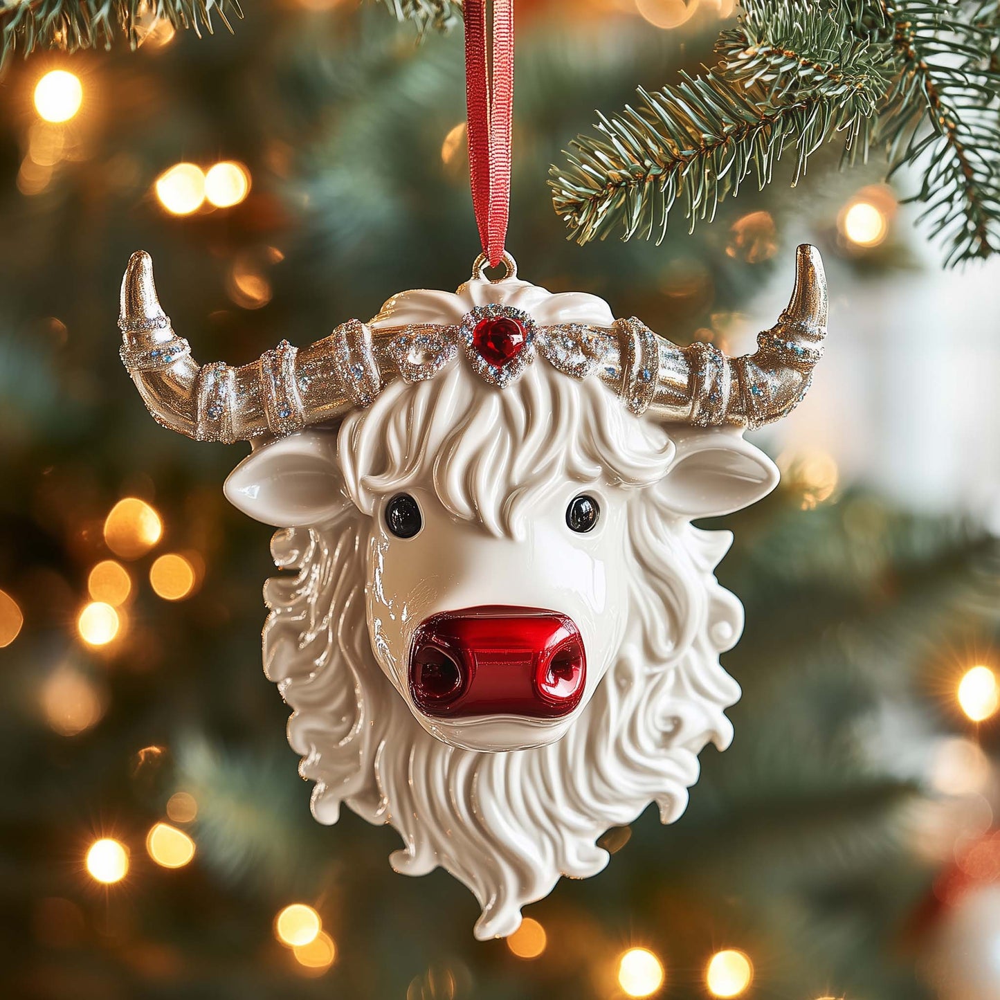 Jeweled Cow Christmas Mica Ornament GFSPQM246