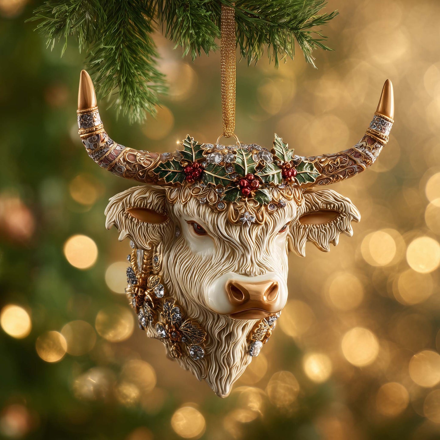 Ornate Cow Christmas Mica Ornament GFSPQM247