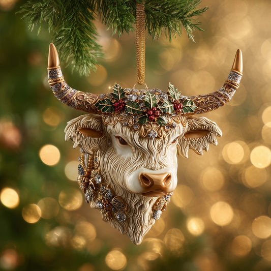 Ornate Cow Christmas Mica Ornament GFSPQM247