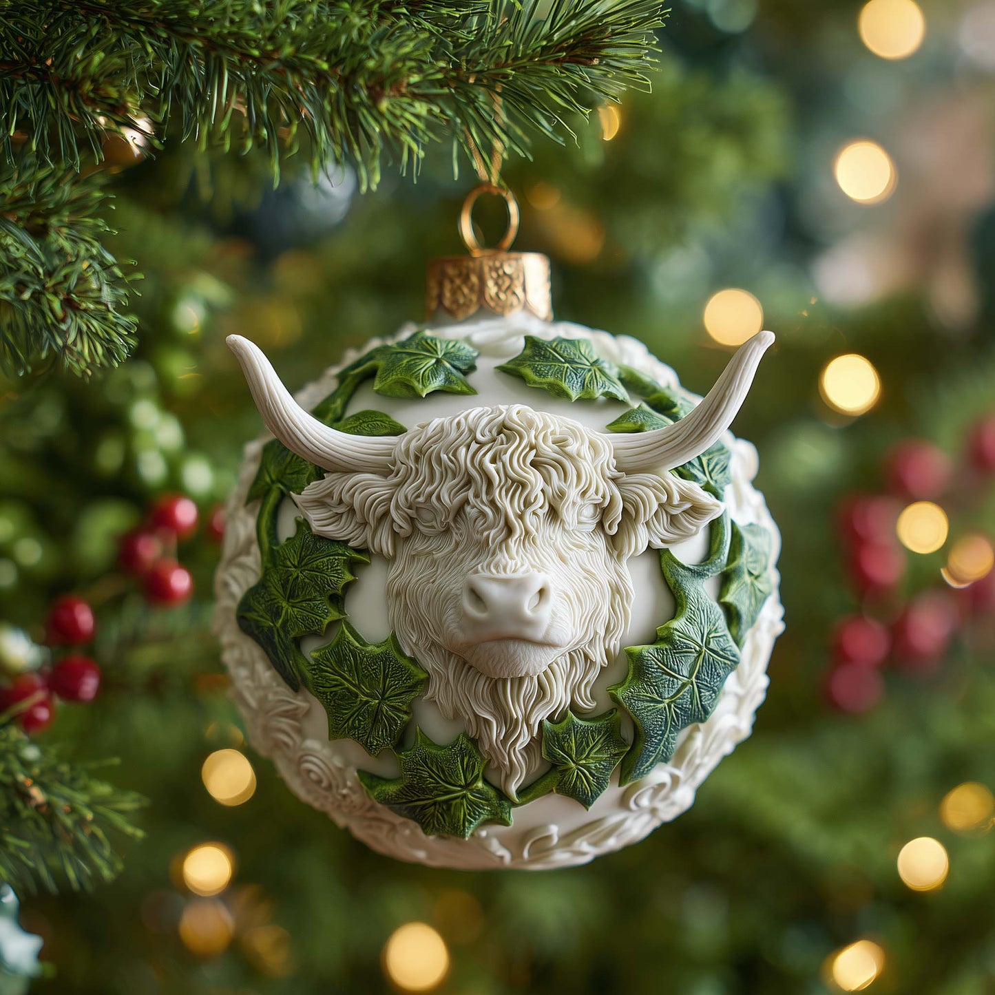 Wreath Cow Christmas Mica Ornament GFSPQM255