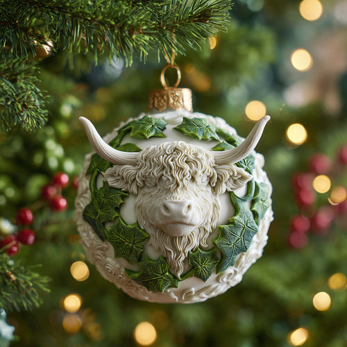 Wreath Cow Christmas Mica Ornament GFSPQM255