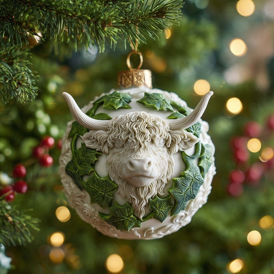 Wreath Cow Christmas Mica Ornament GFSPQM255