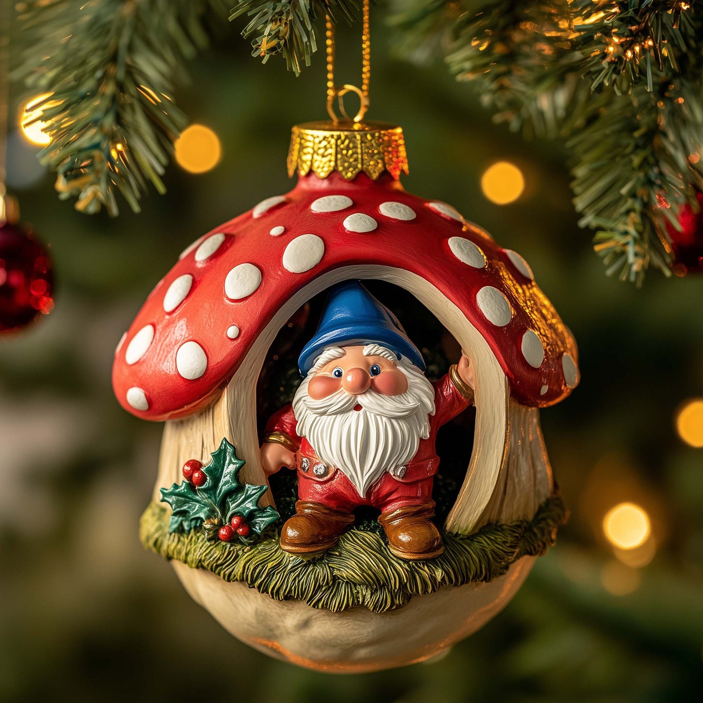 Mushroom Gnome Christmas Mica Ornament GFSPQM261
