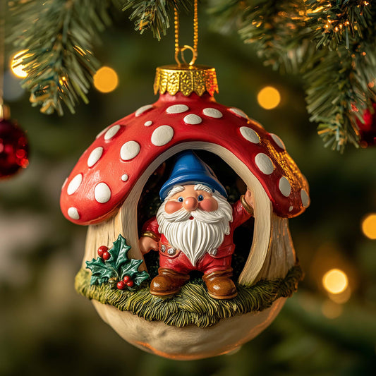 Mushroom Gnome Christmas Mica Ornament GFSPQM261