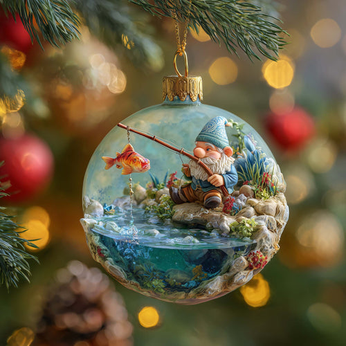 Fishing Gnome Christmas Mica Ornament GFSPQM264