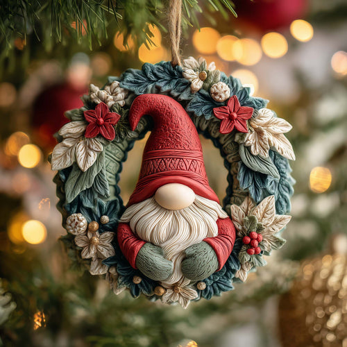 Wreath Gnome Christmas Mica Ornament GFSPQM268