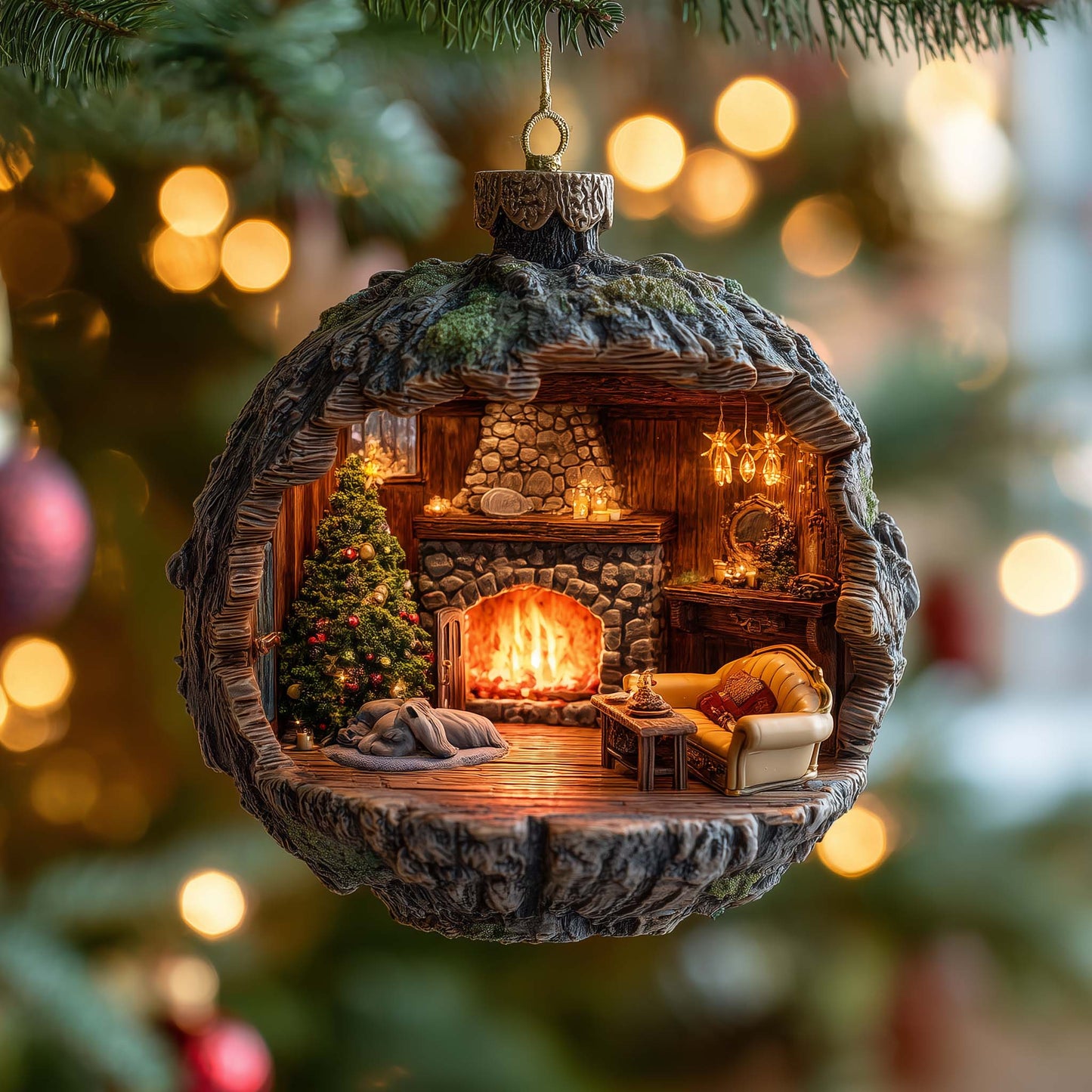 Cabin Diorama Christmas Mica Ornament GFSPQM278