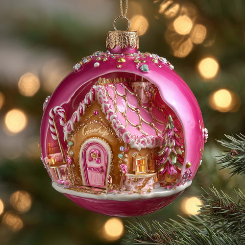 Pink Gingerbread Christmas Mica Ornament GFSPQM300