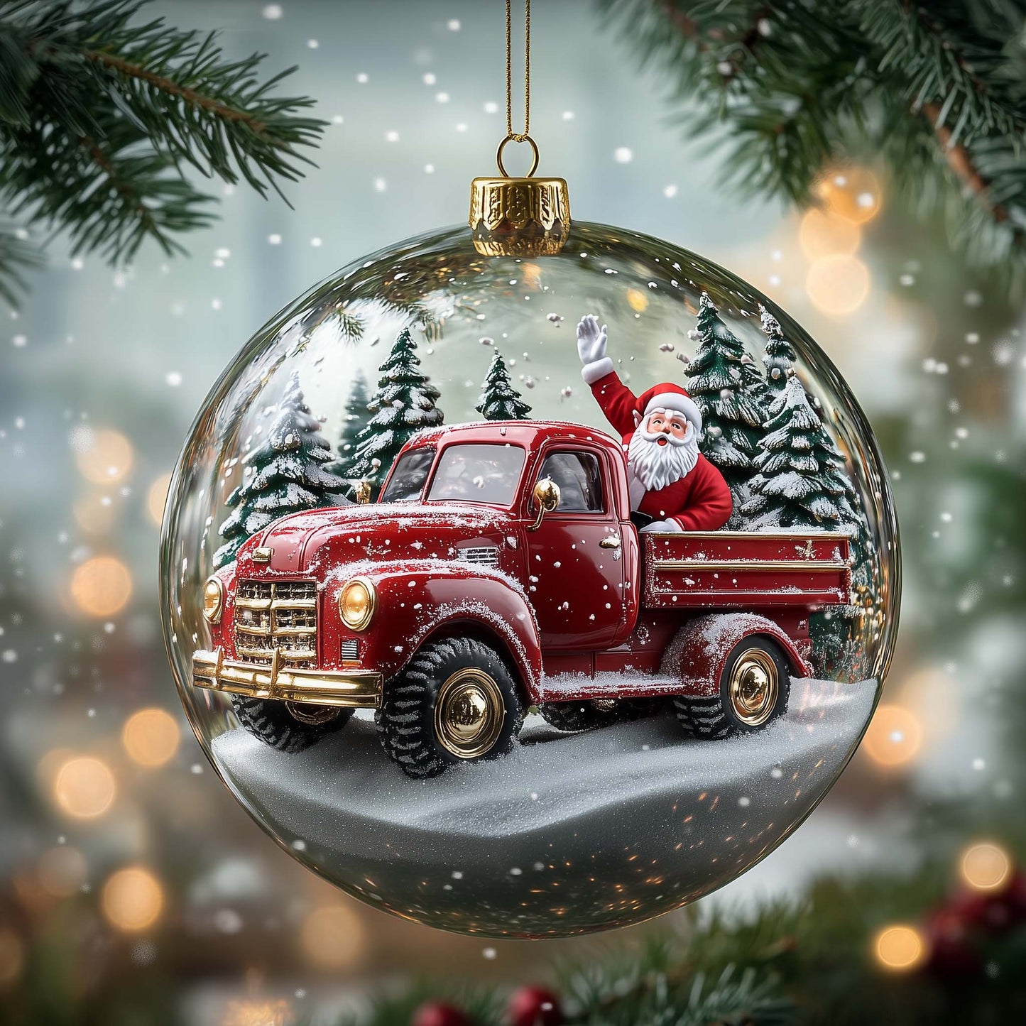 Santa Truck Christmas Mica Ornament GFSPQM309