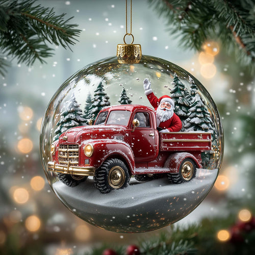 Santa Truck Christmas Mica Ornament GFSPQM309