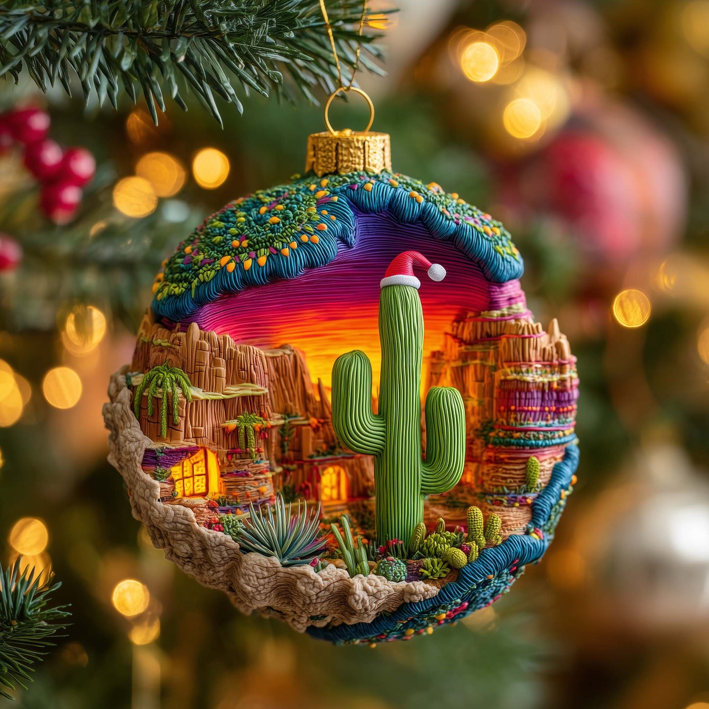 Canyon Cactus Christmas Mica Ornament GFSPQM318