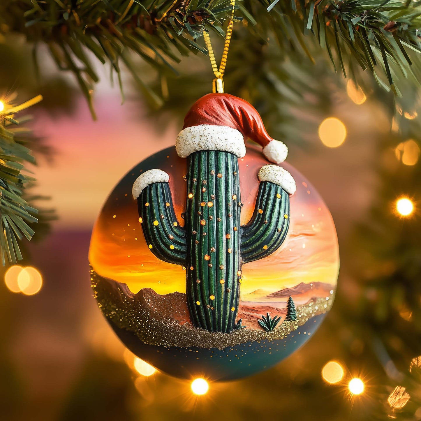Festive Cactus Christmas Mica Ornament GFSPQM321