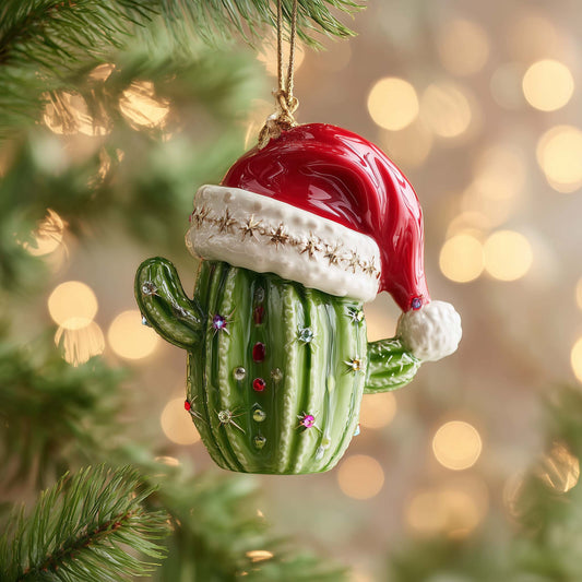Santa Cactus Christmas Mica Ornament GFSPQM326