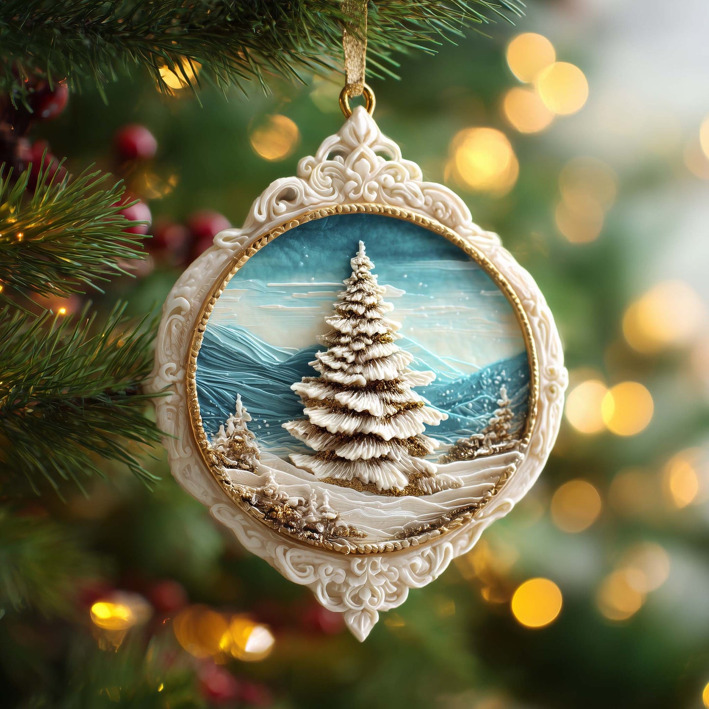 Winter Cameo Christmas Mica Ornament GFSPQM32