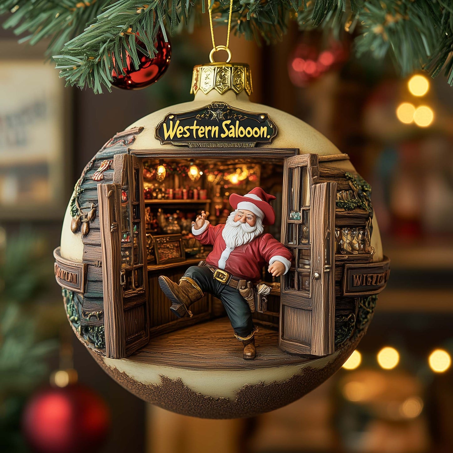 Saloon Santa Christmas Mica Ornament GFSPQM330