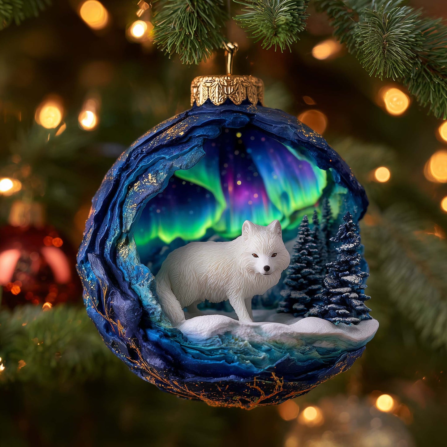 Aurora Fox Christmas Mica Ornament GFSPQM337