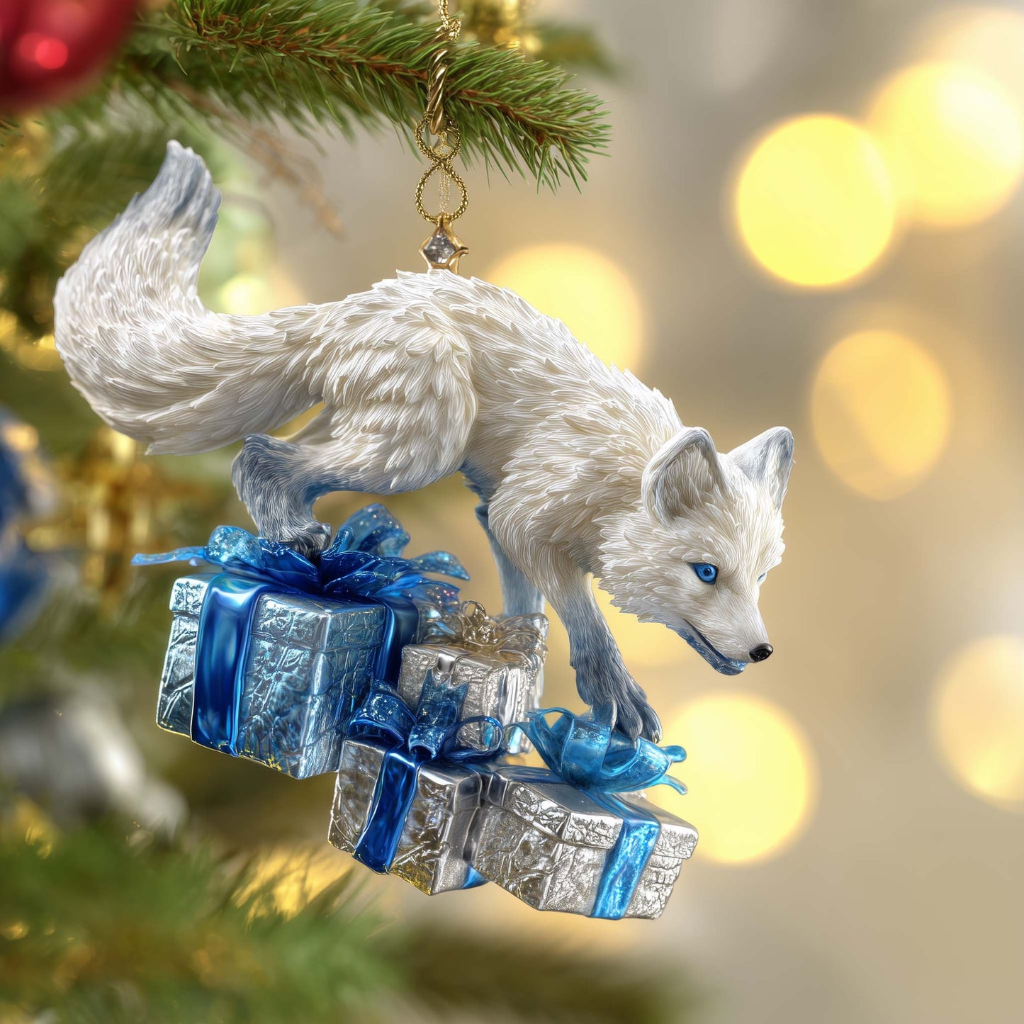 Present Fox Christmas Mica Ornament GFSPQM339