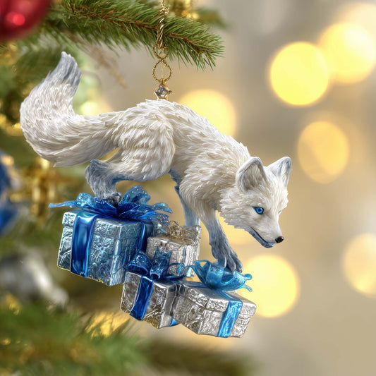 Present Fox Christmas Mica Ornament GFSPQM339