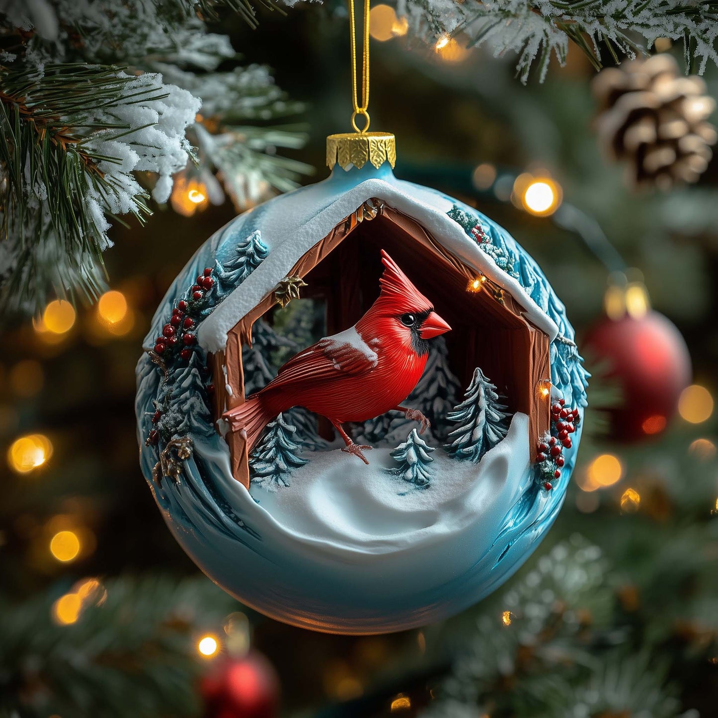 Cabin Cardinal Christmas Mica Ornament GFSPQM346