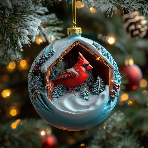 Cabin Cardinal Christmas Mica Ornament GFSPQM346