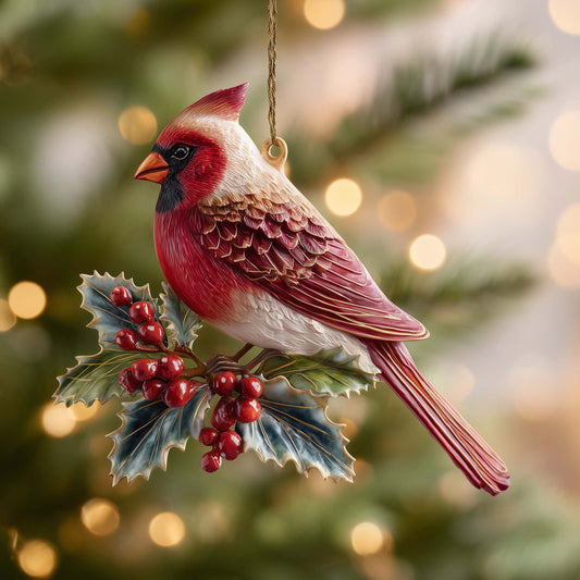 Holly Cardinal Christmas Mica Ornament GFSPQM347