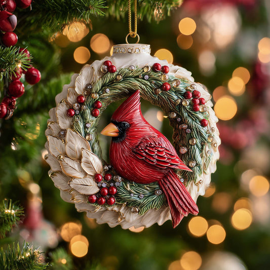 Wreath Cardinal Christmas Mica Ornament GFSPQM348