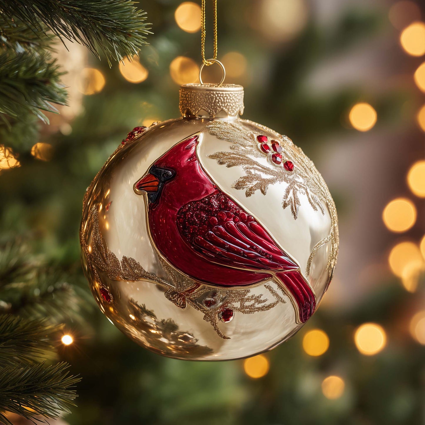 Golden Cardinal Christmas Mica Ornament GFSPQM349