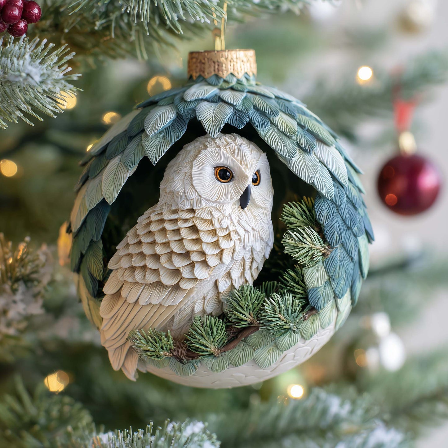 Leafy Owl Christmas Mica Ornament GFSPQM353
