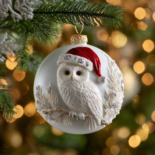 Santa Owl Christmas Mica Ornament GFSPQM356