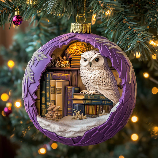 Library Owl Christmas Mica Ornament GFSPQM361