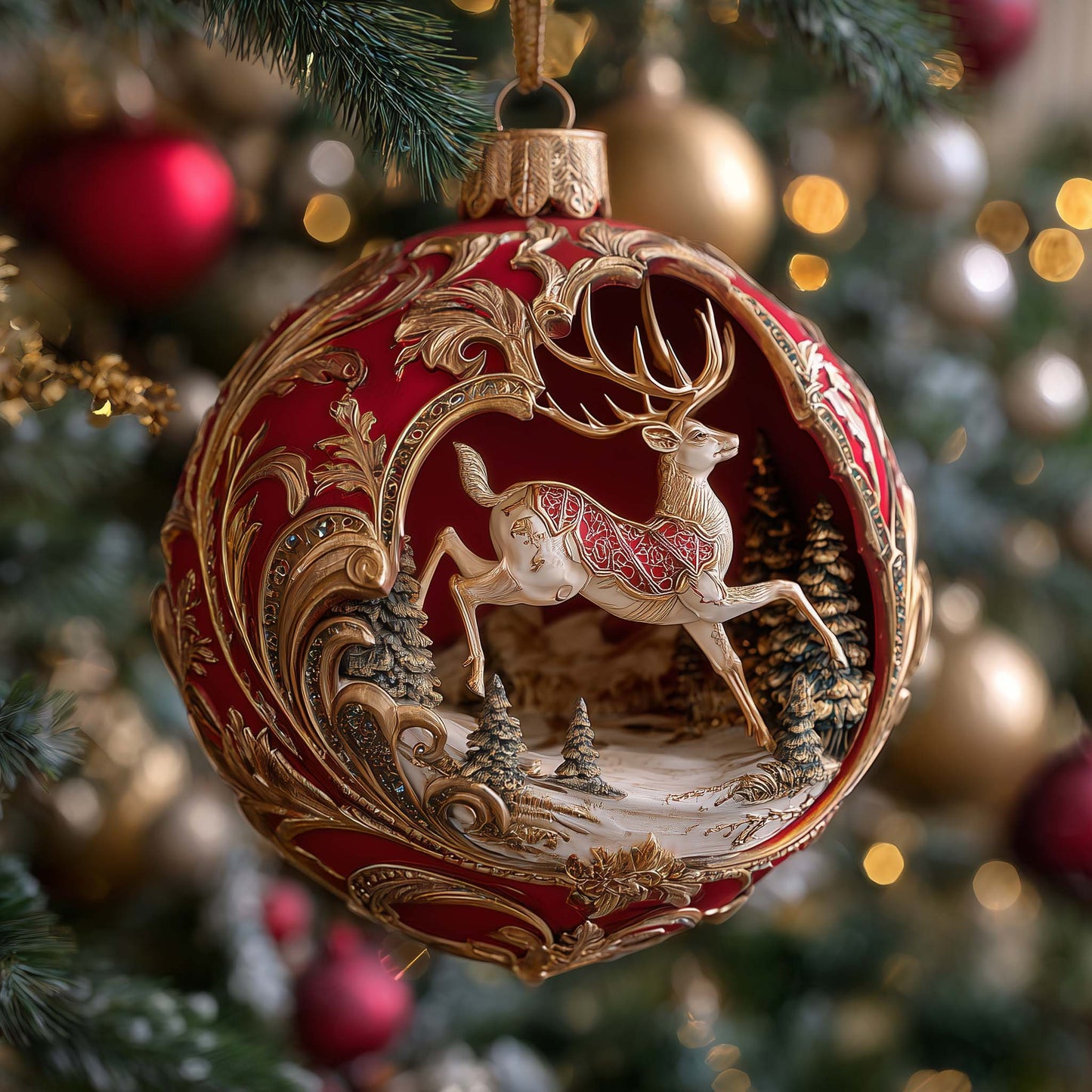 Ornate Stag Christmas Mica Ornament GFSPQM363
