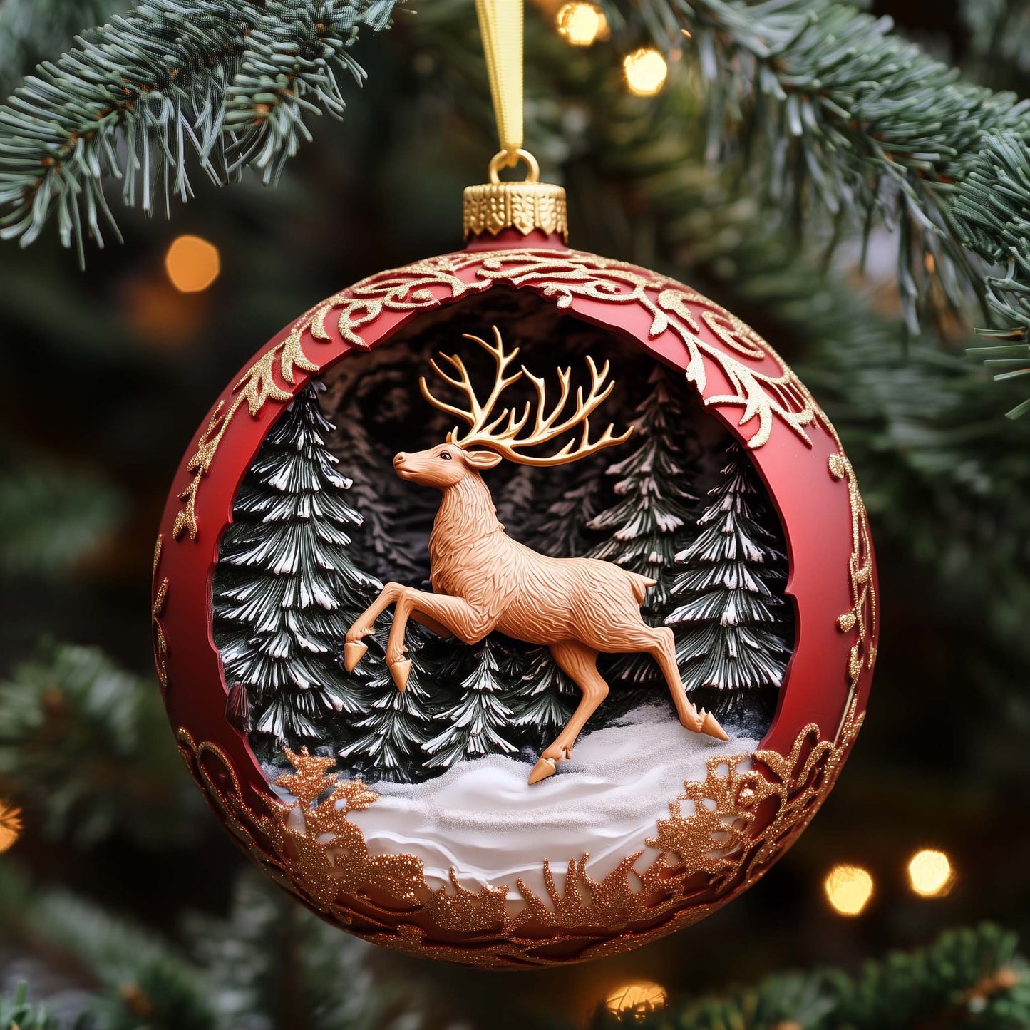 Forest Stag Christmas Mica Ornament GFSPQM364