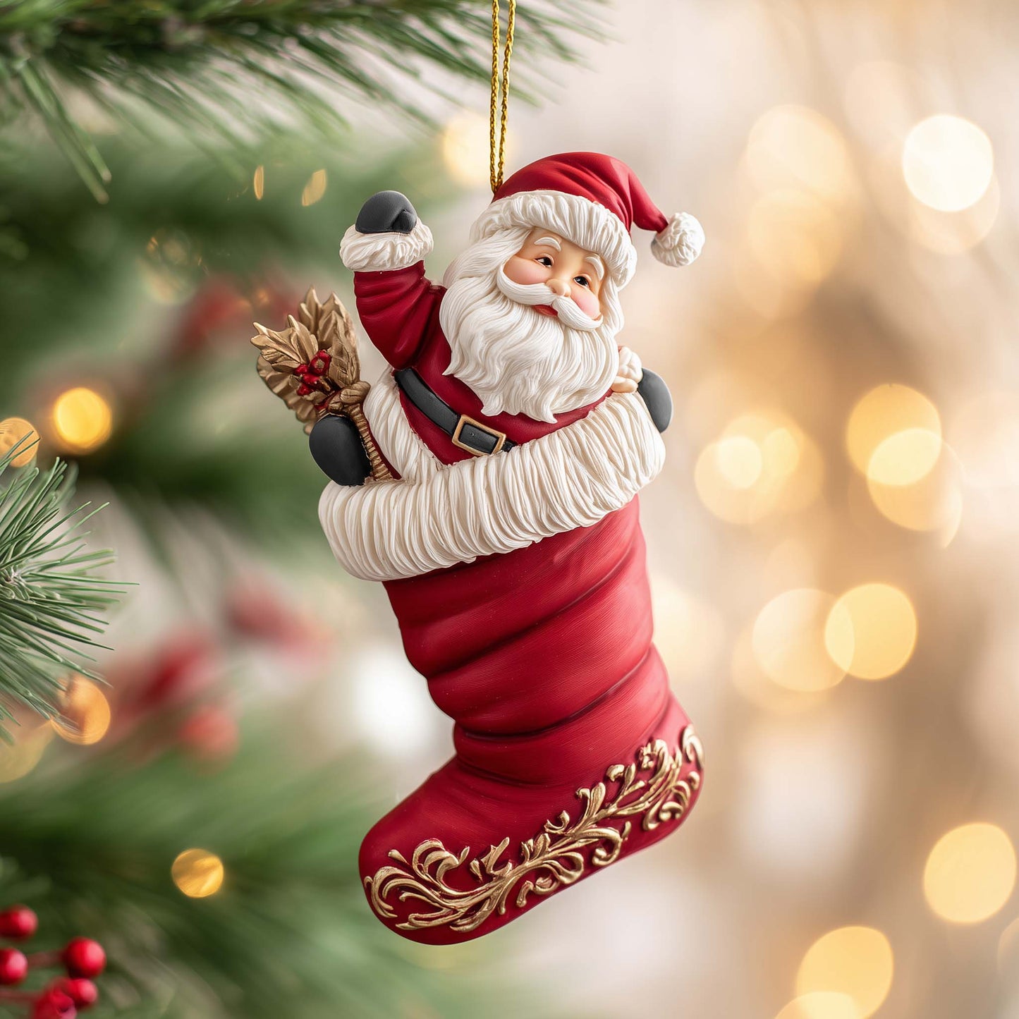 Stocking Santa Christmas Mica Ornament GFSPQM372