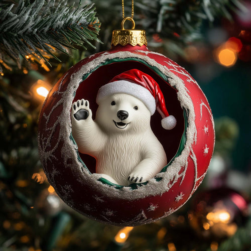 Waving Bear Christmas Mica Ornament GFSPQM376