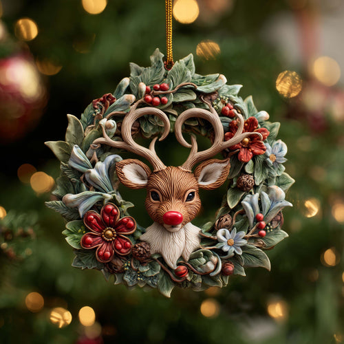 Floral Rudolph Christmas Mica Ornament GFSPQM382