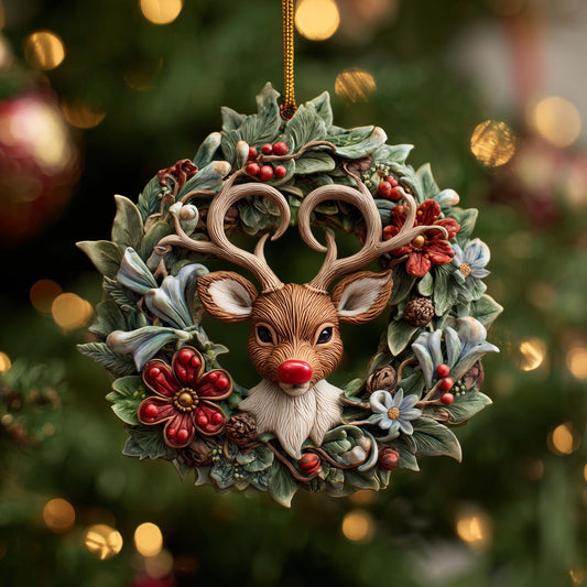 Floral Rudolph Christmas Mica Ornament GFSPQM382