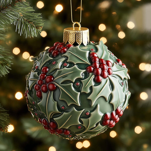 Holly Bauble Christmas Mica Ornament GFSPQM383