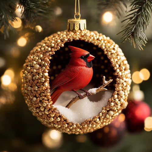 Golden Cardinal Christmas Mica Ornament GFSPQM384