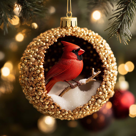 Golden Cardinal Christmas Mica Ornament GFSPQM384