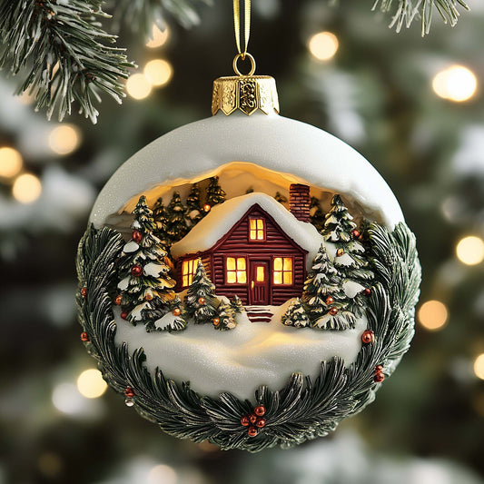 Wreath Cabin Christmas Mica Ornament GFSPQM385
