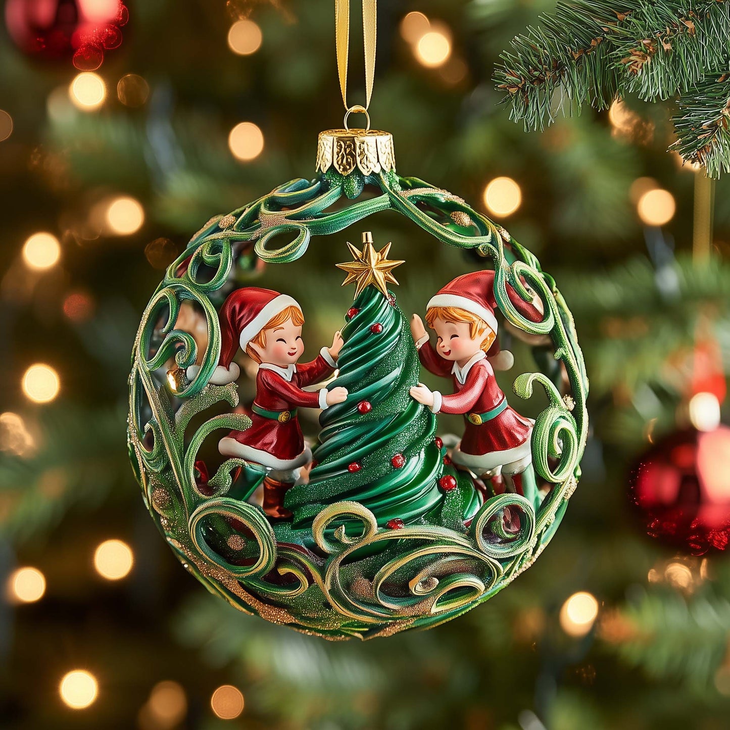 Elf Helpers Christmas Mica Ornament GFSPQM386