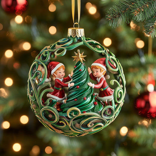 Elf Helpers Christmas Mica Ornament GFSPQM386