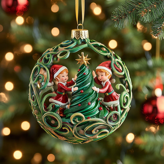 Elf Helpers Christmas Mica Ornament GFSPQM386