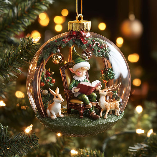 Storytime Elf Christmas Mica Ornament GFSPQM388