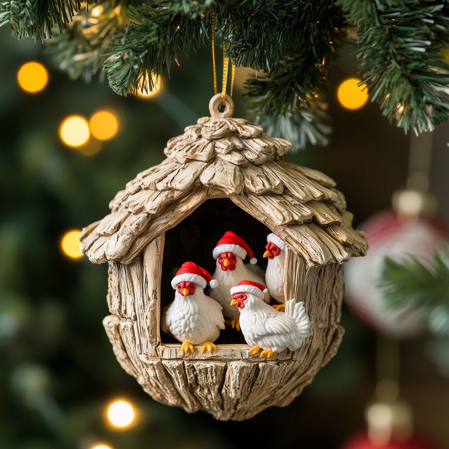 Santa Chickens Christmas Mica Ornament GFSPQM394