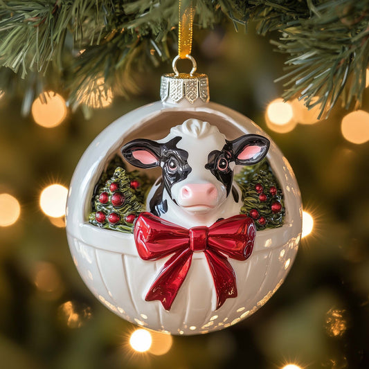 Bowtie Cow Christmas Mica Ornament GFSPQM395