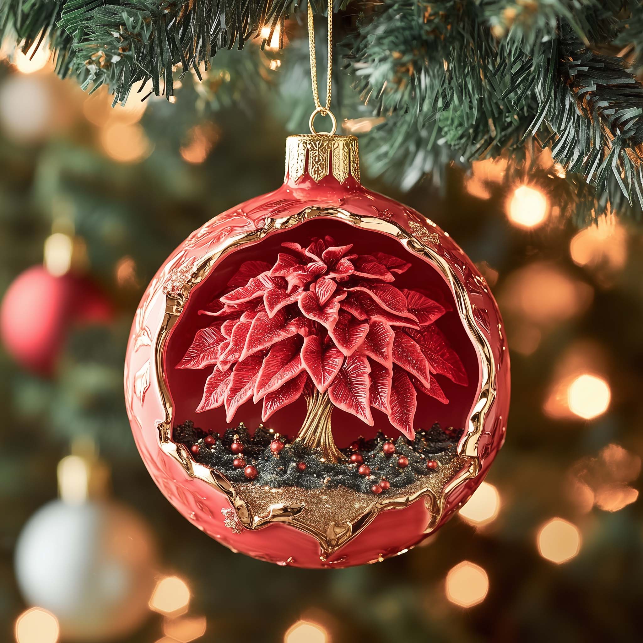 Poinsettia Tree Christmas Mica Ornament GFSPQM401 – Patchique Store