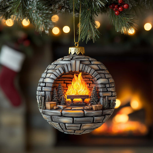 Stone Fireplace Christmas Mica Ornament GFSPQM403