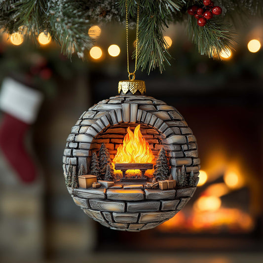 Stone Fireplace Christmas Mica Ornament GFSPQM403