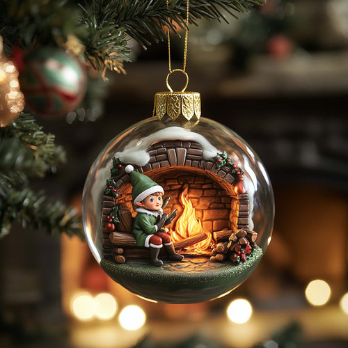 Fireplace Elf Christmas Mica Ornament GFSPQM405